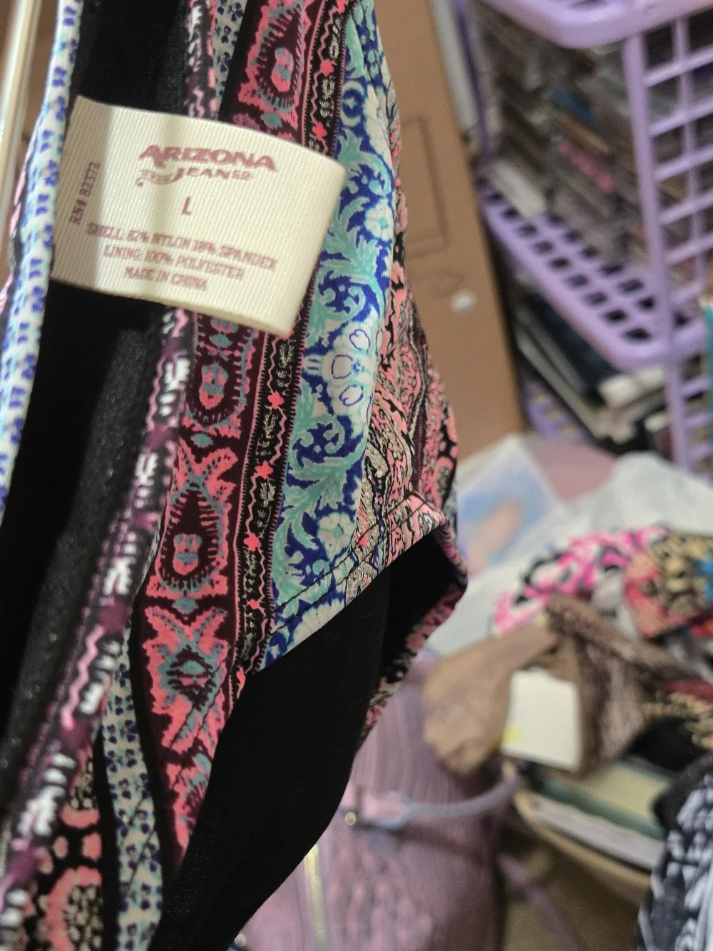 Arizona Jean Company Pink, Blue & Black Patterned Swim Bottoms
